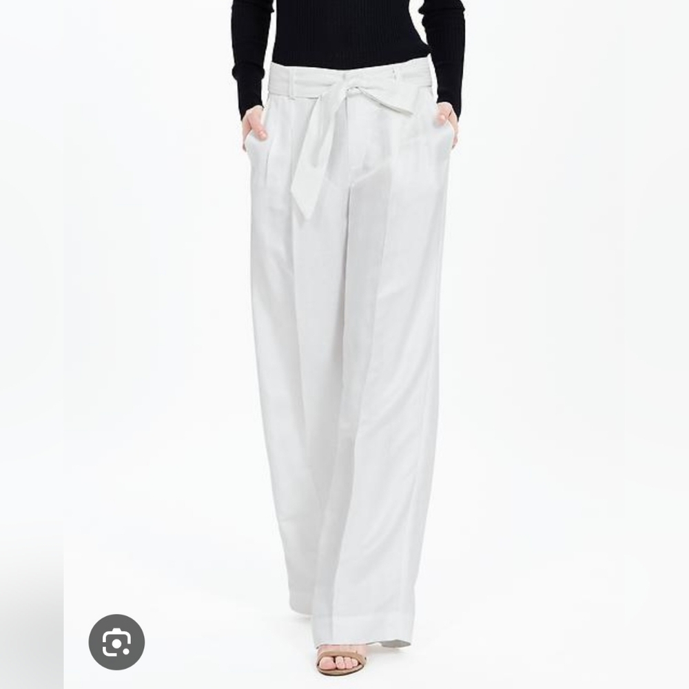 Elegant White Linen Blend Wide-Leg Pants